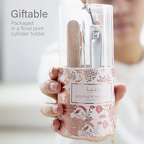 Nicole Miller Manicure Set, 7 Piece Nail Kit in Cylinder, Manicure and Pedicure Tool Set with Emery Board, Cuticle Cleaner, 2 Nail Clippers, Nail File, Cuticle Pusher and Scissor