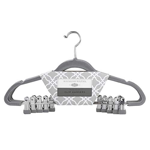 Raymond Waites Ultra-Thin Non-Slip Velvet Clothing Hangers with Clips, Flocked & Durable, Closet Space Saving, for Garments, Suits, Dresses, Pants, Shirts, Coats, 6 Pack