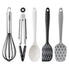 Cook With Color Set of Five MINI Kitchen Utensil Set - Silicone Kitchen Tools, Whisk, Tong, Spatula, Spoonula and Spoon (Black and White Collection)