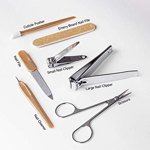 Beauty Concepts Manicure Set, 7 Piece Nail Kit in Cylinder, Manicure and Pedicure Tool Set with Emery Board, Cuticle Cleaner, 2 Nail Clippers, Nail File, Cuticle Pusher and Scissor