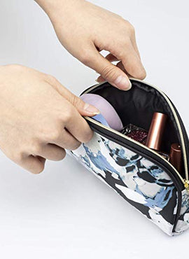 Once Upon A Rose 3 Pc Cosmetic Bag Set, Purse Size Makeup Bag for Women, Toiletry Travel Bag, Makeup Organizer, Cosmetic Bag for Girls Zippered Pouch Set, Large, Medium, Small (White Floral Design)