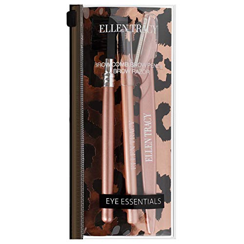 Eyebrow Kit by Ellen Tracy, Eyebrow Grooming Set for Flawless Brows, Eyebrow Set with Eyebrow Razor, Brown Eyebrow Pencil and Eyebrow Comb - Gold