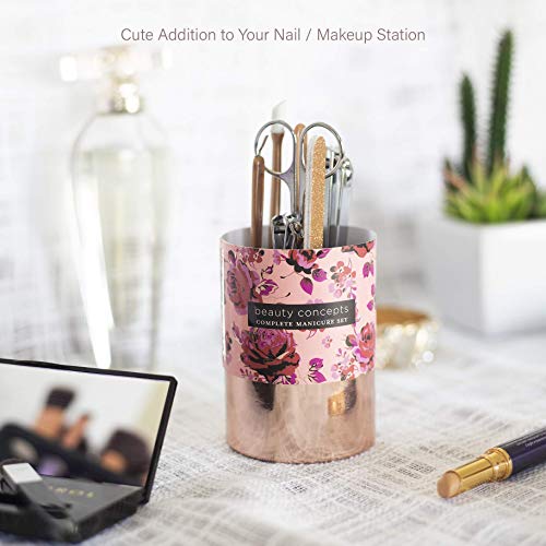 Beauty Concepts Manicure Set, 7 Piece Nail Kit in Cylinder, Manicure and Pedicure Tool Set with Emery Board, Cuticle Cleaner, 2 Nail Clippers, Nail File, Cuticle Pusher and Scissor
