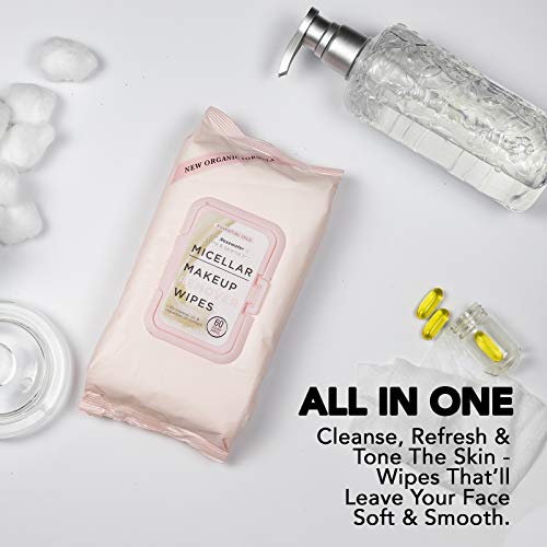 Essential Oils - 2 Pack (60 Count Each) Micellar Makeup Remover Facial Wipes