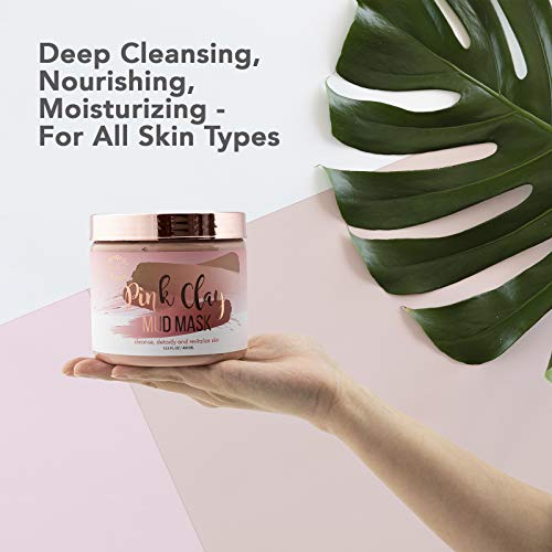 Belle Maison Pink Clay Peeling Hydrating Mud for Face, Purifies and Revitalizes Dry and Dull, Sensitive Skin, Pore Refining and Skin Brightening, Suitable For all Skin Types, 13.5 Fl Oz