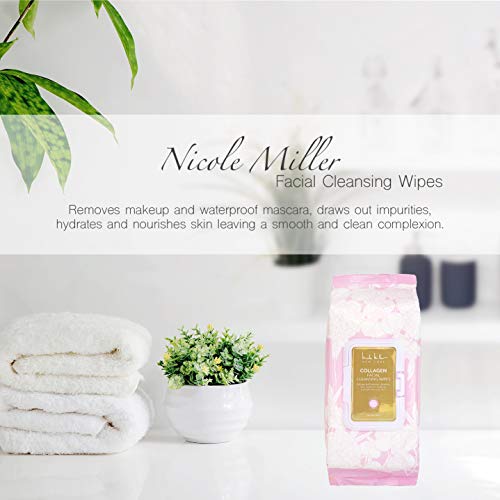 Nicole Miller Collagen Facial Cleansing Wipes and Makeup Remover Wipes - 60 Count