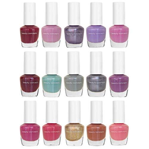 Beauty Concepts 15 Pack Mini Nail Polish Collection - 15 Glossy and Trendy Colors (Pink Pack)