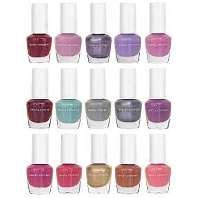 Beauty Concepts 15 Pack Mini Nail Polish Collection - 15 Glossy and Trendy Colors (Pink Pack)