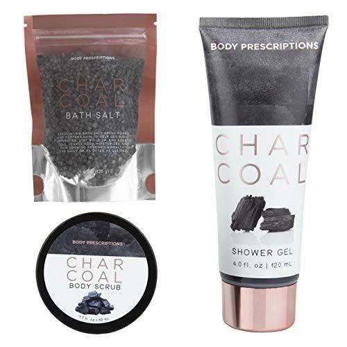 Body Prescriptions 3 Pc Charcoal Body Care Set Ð Shower Gel, Bath Scrub and Bath Salts Kit