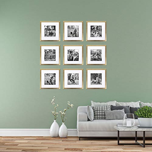 Sheffield Home Decor Collection- 9 Piece Square Picture Frame Set 12x12 in, Matted to 8x8
