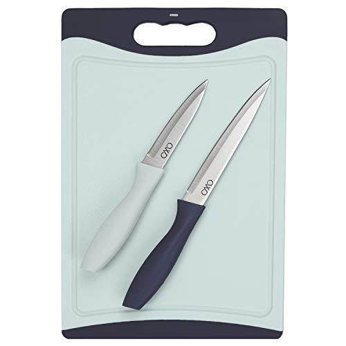 Cook with Color 3 Piece Kitchen Knives and Board Set - Includes 2 Knives and 1 Cutting Board - (Blue Ombre)
