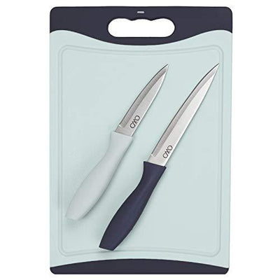 Cook with Color 3 Piece Kitchen Knives and Board Set - Includes 2 Knives and 1 Cutting Board - (Blue Ombre)