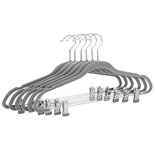 Raymond Waites Ultra-Thin Non-Slip Velvet Clothing Hangers with Clips, Flocked & Durable, Closet Space Saving, for Garments, Suits, Dresses, Pants, Shirts, Coats, 6 Pack