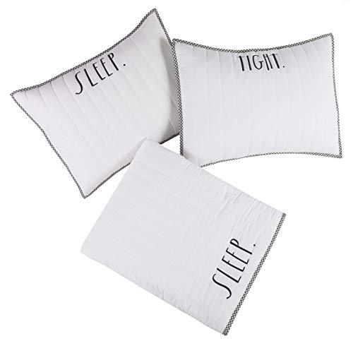 Rae Dunn King Size 3 Piece Quilt Set, Black and Off White Gingham Border Bedding and King Shams, with Sleep Tight Embroidered Sentiment, 100% Cotton