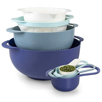Cook With Color 8 Piece Nesting Bowls with Measuring Cups Colander and Sifter Set | Includes 2 Mixing Bowls, 1 Colander, 1 Sifter and 4 Measuring Cups, Teal