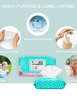 Dr. Wellness - 2 Pack (60 Count Each) Micellar Water Facial Cleansing Wipes