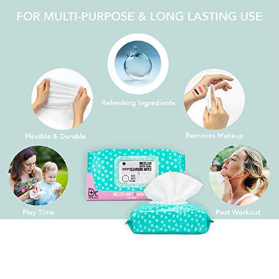 Dr. Wellness - 2 Pack (60 Count Each) Micellar Water Facial Cleansing Wipes