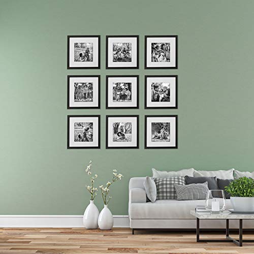 Sheffield Home Decor Collection- 9 Piece Square Picture Frame Set 12x12 in, Matted to 8x8