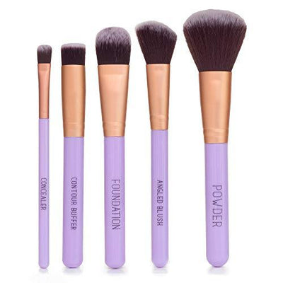 Nicole Miller Makeup Brush Collection, 5 Piece Makeup Brush Gift Set, Powder Brush, Foundation Brush, Concealer Brush, Angled Blush Brush and Contour Buffer