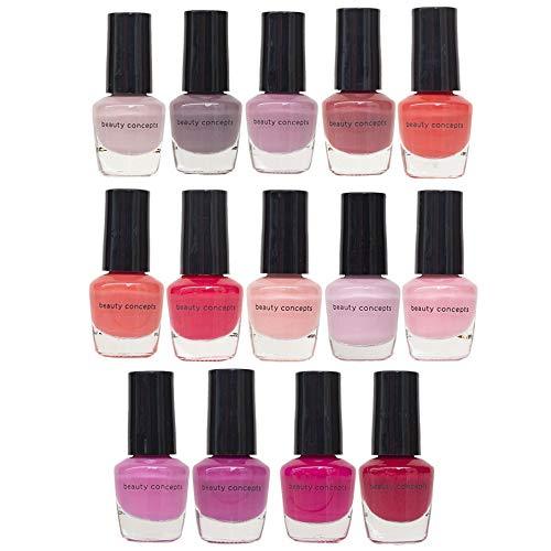 Beauty Concepts Ultimate Nail Polish Collection - 14 Pack of Assorted Mini Nail Polish Shades, Quick Dry Nail Polish in Pinks, Purples and Corals