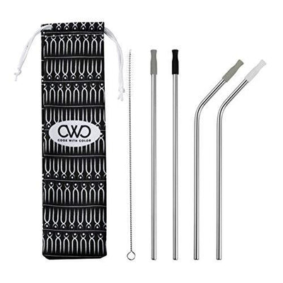 Cook With Color Silicone Straws with Travel Case and Cleaning Brush, 4 Reusable Straws, 1 Cleaning Brush and 1 Case