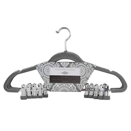 Raymond Waites Ultra-Thin Non-Slip Velvet Clothing Hangers with Clips, Flocked & Durable, Closet Space Saving, for Garments, Suits, Dresses, Pants, Shirts, Coats, 6 Pack