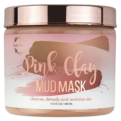 Belle Maison Pink Clay Peeling Hydrating Mud for Face, Purifies and Revitalizes Dry and Dull, Sensitive Skin, Pore Refining and Skin Brightening, Suitable For all Skin Types, 13.5 Fl Oz