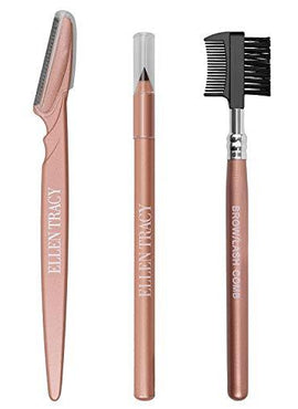 Eyebrow Kit by Ellen Tracy, Eyebrow Grooming Set for Flawless Brows, Eyebrow Set with Eyebrow Razor, Brown Eyebrow Pencil and Eyebrow Comb - Gold