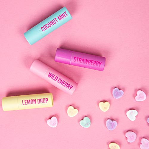 Nicole Miller 4 Pack Lip Balm Set- Moisturizing Lip Balm in Coconut Mint, Lemon Drop, Wild Cherry, Strawberry