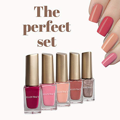Ellen Tracy Floral Nail Polish Collection- 5 Piece Nail Polish Set in Pink Colors with Floral Print Box