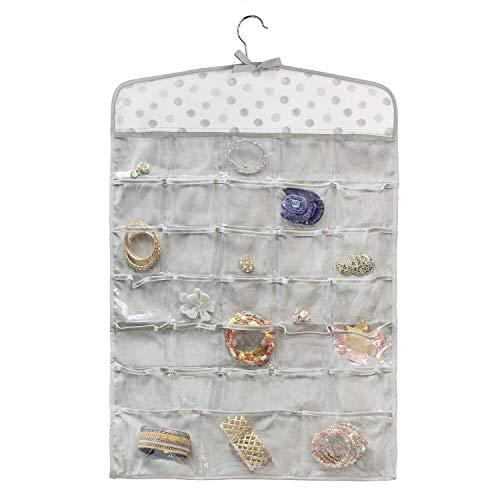 Once Upon a Rose Hanging Jewelry Organizer, Over The Door Jewelry Organizer, Double Sided with Clear Pockets, 17