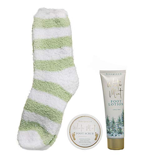 Live Green Bath and Body Gift Set- Foot Spa Set with Fuzzy Socks, Lotion, and Scrub