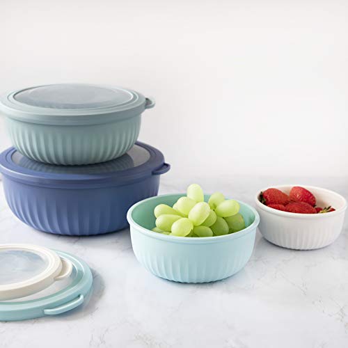 Cook with Color Mixing Bowls - 8 Piece Nesting Plastic Mixing Bowl Set with Lids