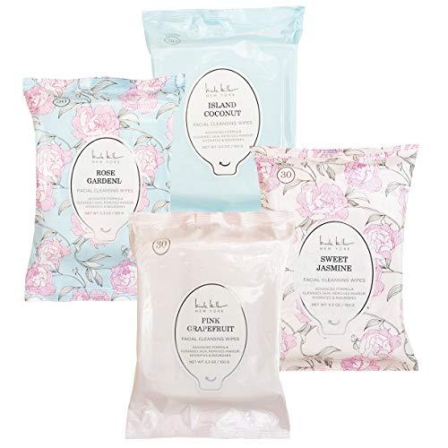 Nicole Miller 4 Pack Facial Wipes (30 Count Each) , 120 Facial Cleansing Cloths, Removes Makeup, Mascara, Dirt and Oil
