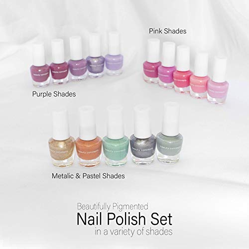 Beauty Concepts 15 Pack Mini Nail Polish Collection - 15 Glossy and Trendy Colors (Pink Pack)