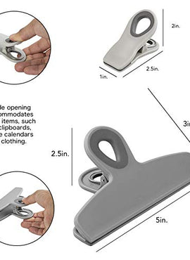 Cook with Color 8 Piece Bag Clips - 2 Large Heavy Duty Chip Clip and 6 Refrigerator Magnet Clips for Food Storage with Air Tight Seal Grip for Snack Bags and Food Bags (Black & White Collection)