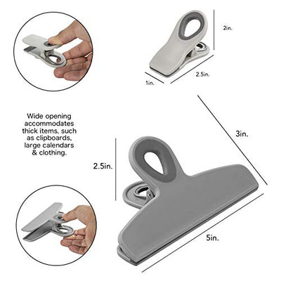 Cook with Color 8 Piece Bag Clips - 2 Large Heavy Duty Chip Clip and 6 Refrigerator Magnet Clips for Food Storage with Air Tight Seal Grip for Snack Bags and Food Bags (Black & White Collection)