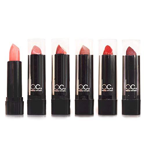 Beauty Concepts 6 Pack Lip Stick Set, Satin Lipstick Collection, Smooth, Highly Pigmented Lip Shades