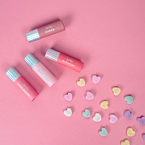 Nicole Miller 4 Pack Lip Balm Set- Moisturizing Lip Balm in Honey, Hibiscus, Sweet Rose, and Pink Peony