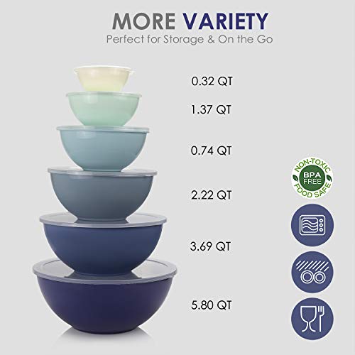 Cook with Color Plastic Mixing Bowls with Lids - 12 Piece Nesting Bowls Set includes 6 Prep Bowls and 6 Lids, Microwave Safe Mixing Bowl Set
