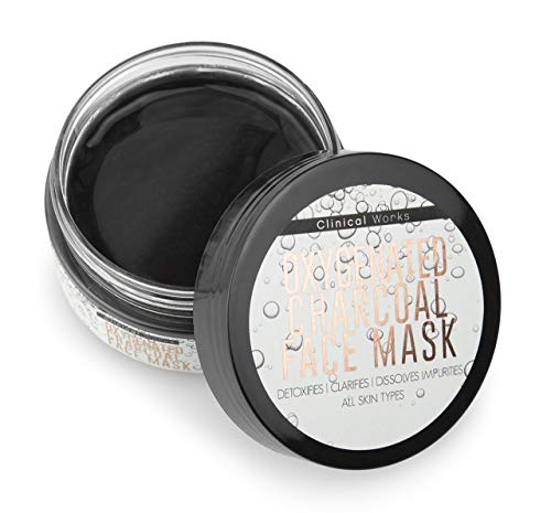Clinical Works Oxygenated Charcoal Face Mask, Removes Dirt, Debris, Oils, Impurities and Blackheads, Fights Acne, Detoxifies, Unclogs and Purifies Skin, For all Skin Types, 3.53 Oz