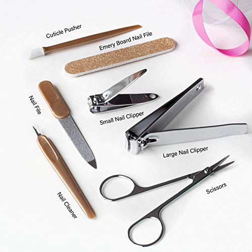 Nicole Miller Manicure Set, 7 Piece Nail Kit in Cylinder, Manicure and Pedicure Tool Set with Emery Board, Cuticle Cleaner, 2 Nail Clippers, Nail File, Cuticle Pusher and Scissor