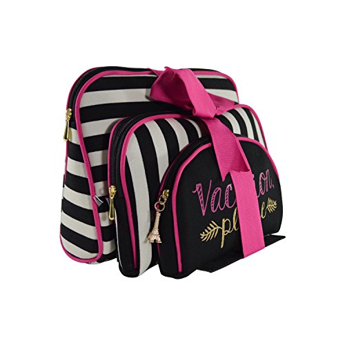 Once Upon A Rose 3 Pc Cosmetic Bag Set, Purse Size Makeup Bag for Women, Toiletry Travel Bag, Makeup Organizer, Cosmetic Bag for Girls Zippered Pouch Set, Large, Medium, Small (Vacation Please)