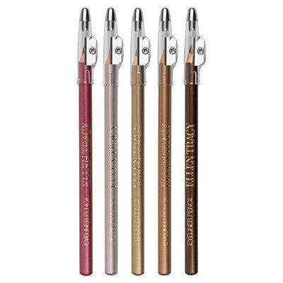 Ellen Tracy Set of 5 Eyeliner Pencils with a Built-in Sharpener in 5 Natural Colors, Easy and Quick to Apply - Gilded, Rose, Champagne, Cocoa and Metallic Taupe