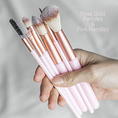 Nicole Miller Makeup Brush Collection, 7 Piece Makeup Brush Gift Set, Powder Brush, Foundation Brush, Eye Shadow Brush, Concealer Brush, Eyeliner Brush, Angled Eye Shadow Brush and Duo Brow Comb Brush