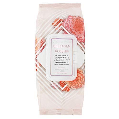 Clinical Works Makeup Remover Wipes, Gentle Facial Wipes Removes Makeup Mascara Dirt and Oil, Flip Top Pack (Collagen & Rosehip)