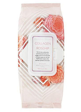 Clinical Works Makeup Remover Wipes, Gentle Facial Wipes Removes Makeup Mascara Dirt and Oil, Flip Top Pack (Collagen & Rosehip)