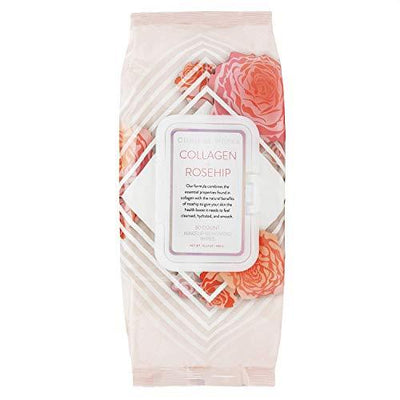 Clinical Works Makeup Remover Wipes, Gentle Facial Wipes Removes Makeup Mascara Dirt and Oil, Flip Top Pack (Collagen & Rosehip)