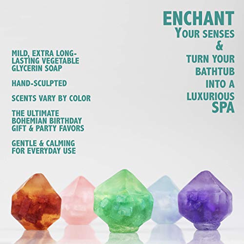 Body Prescriptions Gem Stone Bath Soaps, 5 Gem Birthstone Shaped Soap Rock for Bath or Display, Party Favor and Gift for Women and Girls, 1.06 Oz Bath Gem Soaps