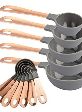 12 Piece Measuring Cups Set and Measuring Spoon Set, Copper Coated Stainless Steel Handles, Nesting Kitchen Measuring Set, Liquid Measuring Cup Set, Dry Measuring Cup Set